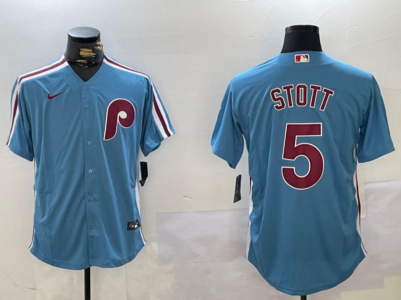 Men Philadelphia Phillies #5 Stott Blue Throwback Game 2024 Nike MLB Jersey style 2->philadelphia phillies->MLB Jersey
